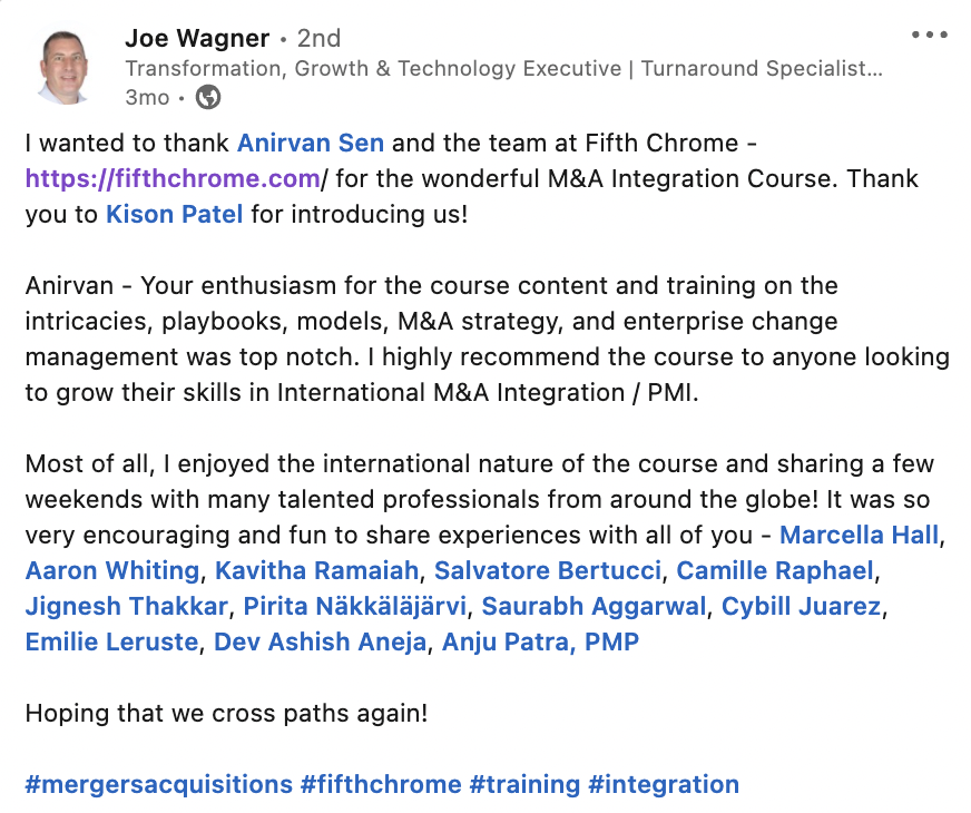 5th-Chrome-Ultimate-MnA-Integration-Joe-Wagner M&A Integration Success