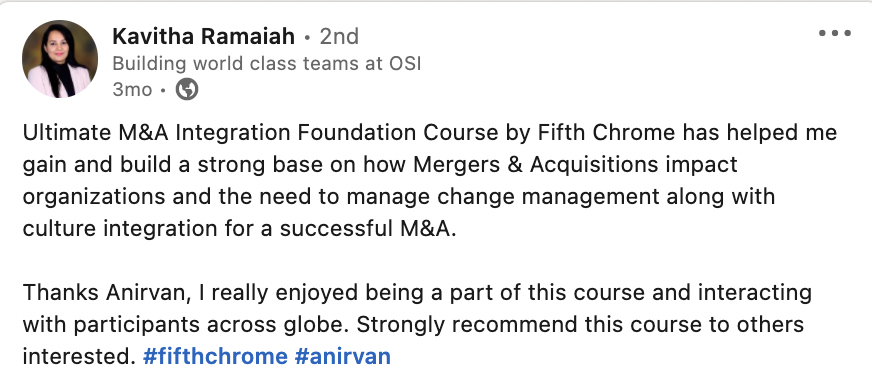 5th-Chrome-Ultimate-MnA-Integration-Kavitha-Ramaiah M&A Integration Course