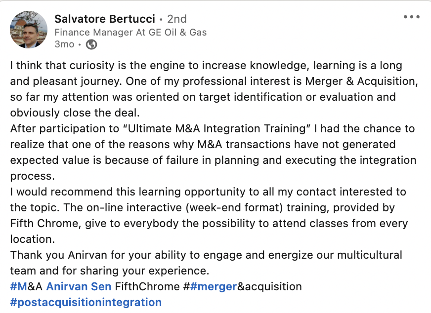 5th-Chrome-Ultimate-MnA-Integration-Salvatore-Bertucci M&A integration practitioners