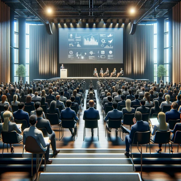 Workforce of a company sitting in an auditorim