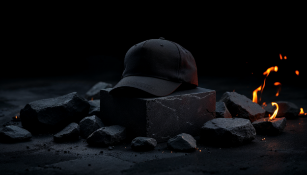 Why Every Startup Needs an Eric Schmidt: Cycle Wisdom vs. Founder Arrogance — a black baseball cap with flames on the brim, symbolizing startup fire balanced by veteran leadership