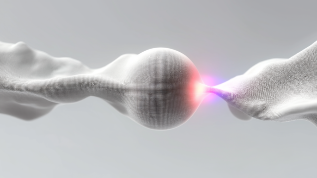 Abstract neural mesh connecting two energy forms, symbolizing the creative collaboration between human and AI — for the article ‘People say ChatGPT isn’t creative. Maybe they aren’t.