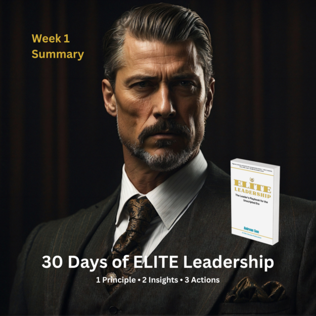 Week 1 Reflection from 30 Days of ELITE Leadership featuring an executive portrait and ELITE Leadership book cover.