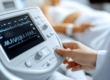 Close-up of a clinician adjusting a patient monitoring device displaying real-time vital signs, illustrating the importance of continuous oversight and governance rather than constant intervention.
